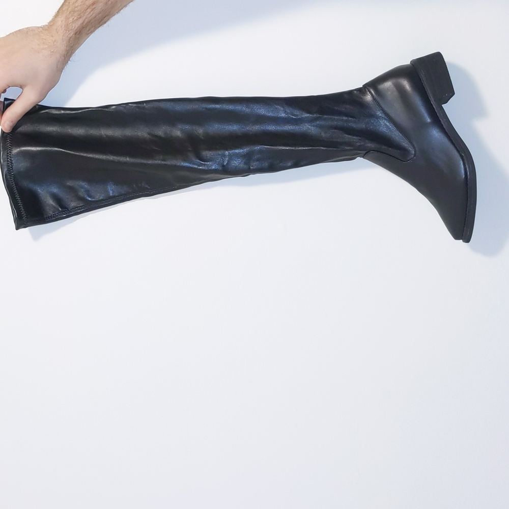 OVER THE KNEE POINTED TOE 'LEATHER' BOOTS